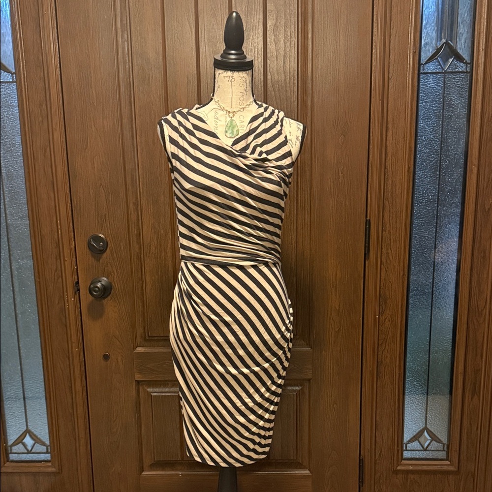 Anthropologie | Bordeaux Striped Ruched Dress (P/S/ Petite)
